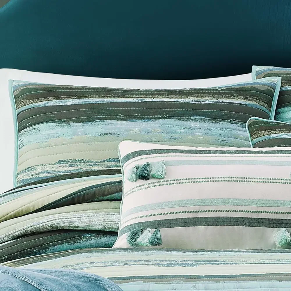 Five Queens Court Forest Cameron Watercolor Stripe Quilted Pillow Sham Green,